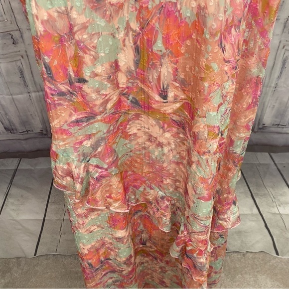 Alex Marie Plus Sz 24W Pink Teal Floral Halter Sleeveless Asymmetric Hem Easter - Picture 5 of 16